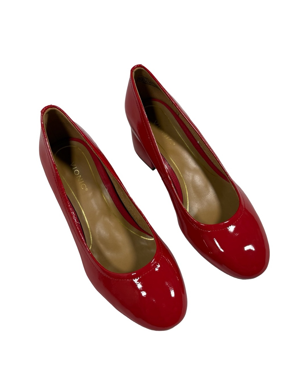 Vionic Carmel Red Patent Leather Block Heel Pumps 8.5 Wide Womens Comfort Career